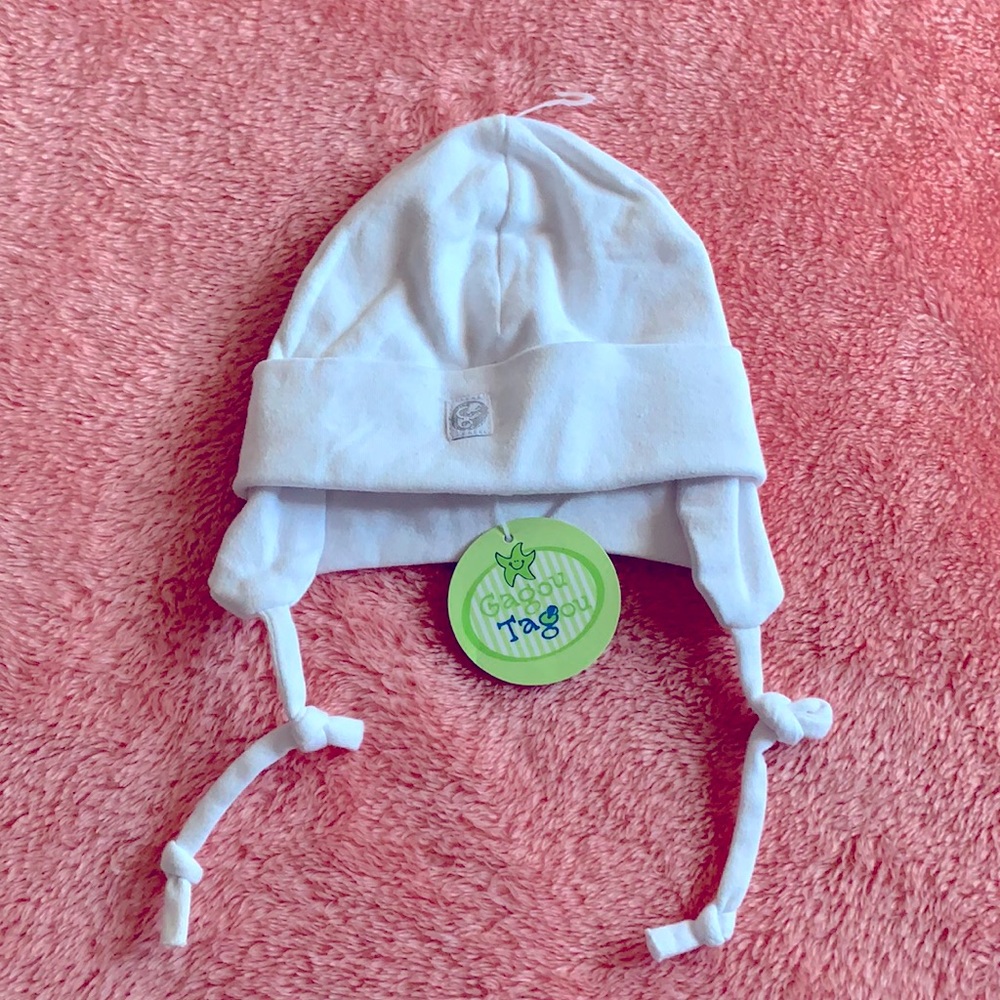 Gagou Tagou ear flap white cotton New baby hat
